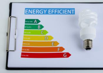 Photo of an Energy Efficiency Rating Chat and an energy efficient lightbulb