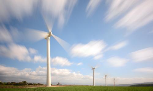 Photo of moving wind turbines