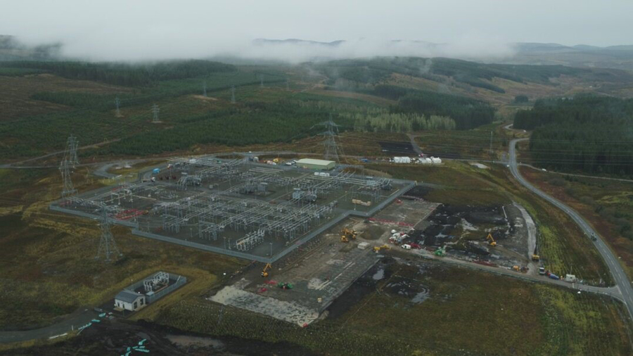 Ariel shot of New Cumnock substation extension under construction